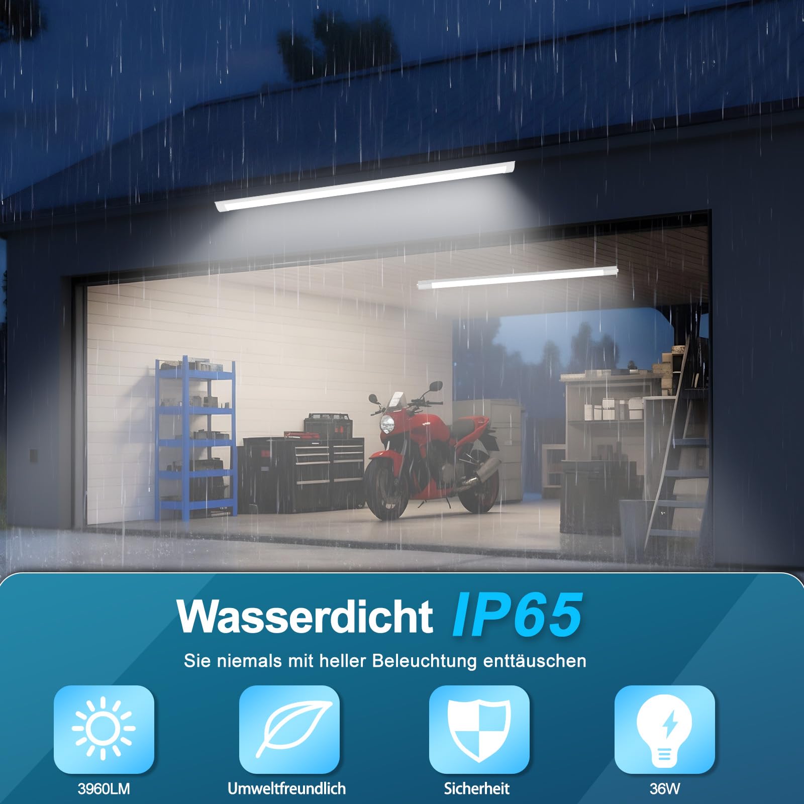 Feuchtraumleuchte LED 120CM, 36W 3960LM LED Feuchtraumlampe, 3000K/4000K/6500K Deckenleuchte Röhre, IP65 Wasserfest Lampe Lichtleiste für Werkstattlampe Kellerlampe, 2 Stücke