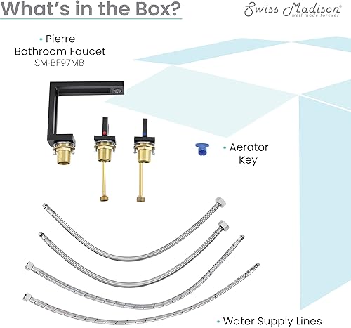 Miniatura 10 de Swiss Madison Well Made Forever SM-BF97MB, Pierre Widespread, doble mango, grifo de baño en negro mate