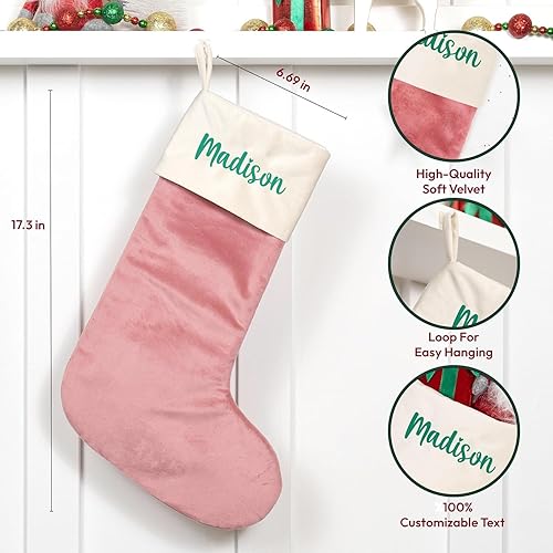 Miniatura 2 de SOUL MAMA Medias de Navidad personalizadas con nombres, medias personalizadas de terciopelo premium de 18 pulgadas para Navidad, medias