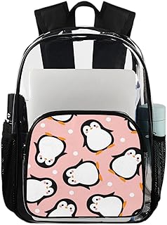Mochila transparente Penguins para uso pesado, mochila transparente impermeável de bolinhas pinguim fofo mochila transparente de PVC com alça de ombro reforçada para escola, trabalho, viagens, Multicor