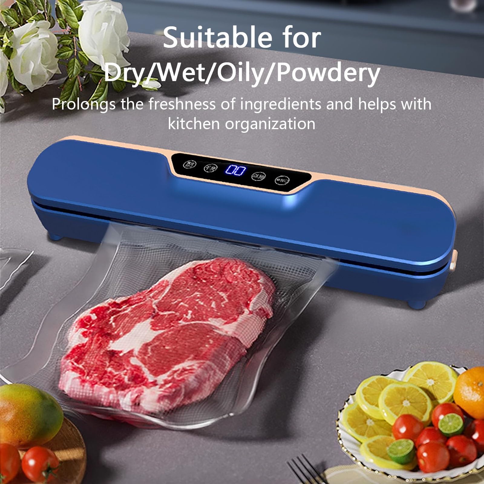Scellage Sous Vide Haut De Gamme - Puissance D'aspiration De 62 KPa, Fonctionnement à Une Touche, Voyants LED, Scellage Sous Vide pour Aliments Secs/humides, Kit De Démarrage Inclus(White)