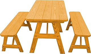 Amish-Made 55" Traditional A-Frame Pressure-Treated Pine Outdoor Picnic Table with Benches, Natural Stain