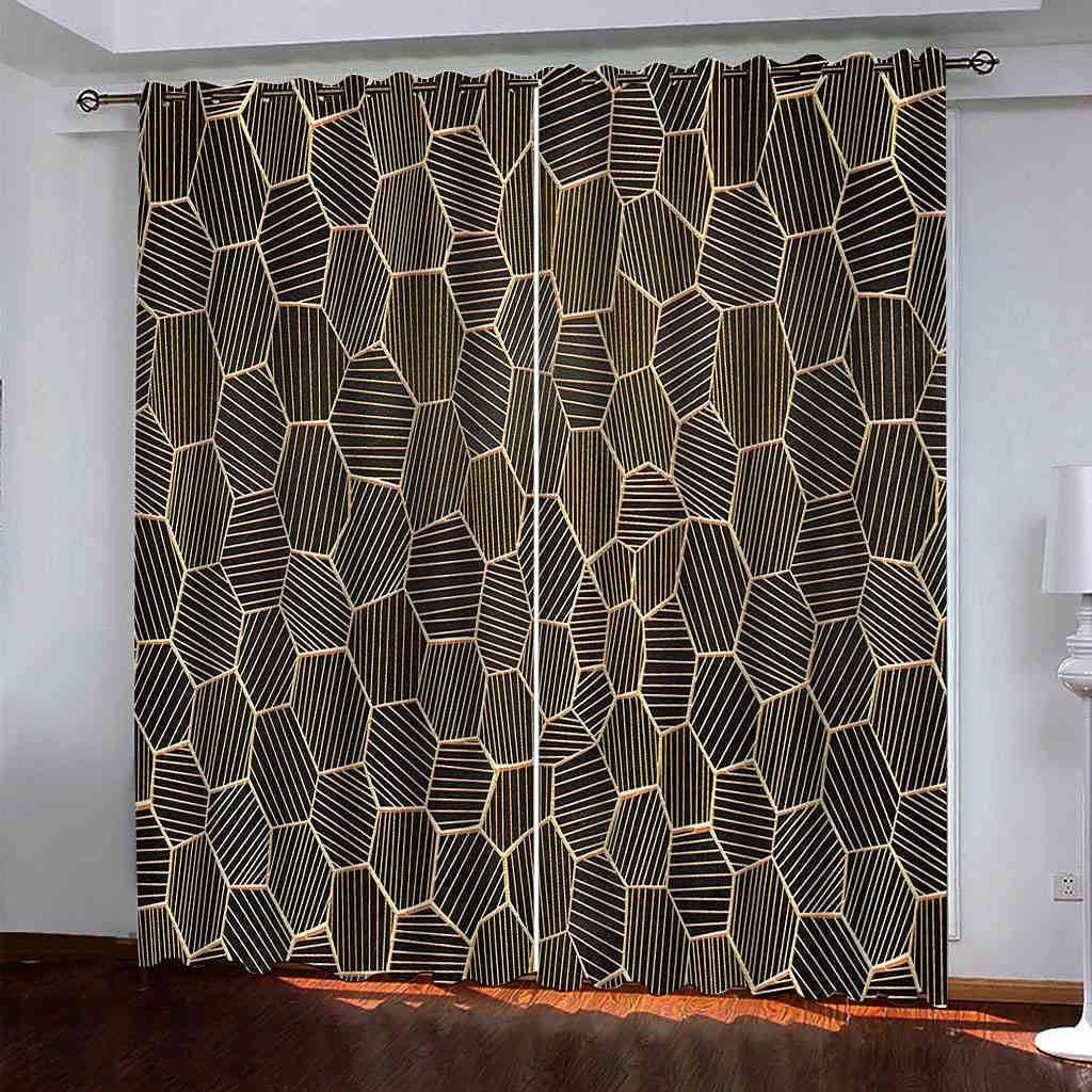 Rideau occultant enfant 264x160 cm motif géométrie ligne d'or pour chambre