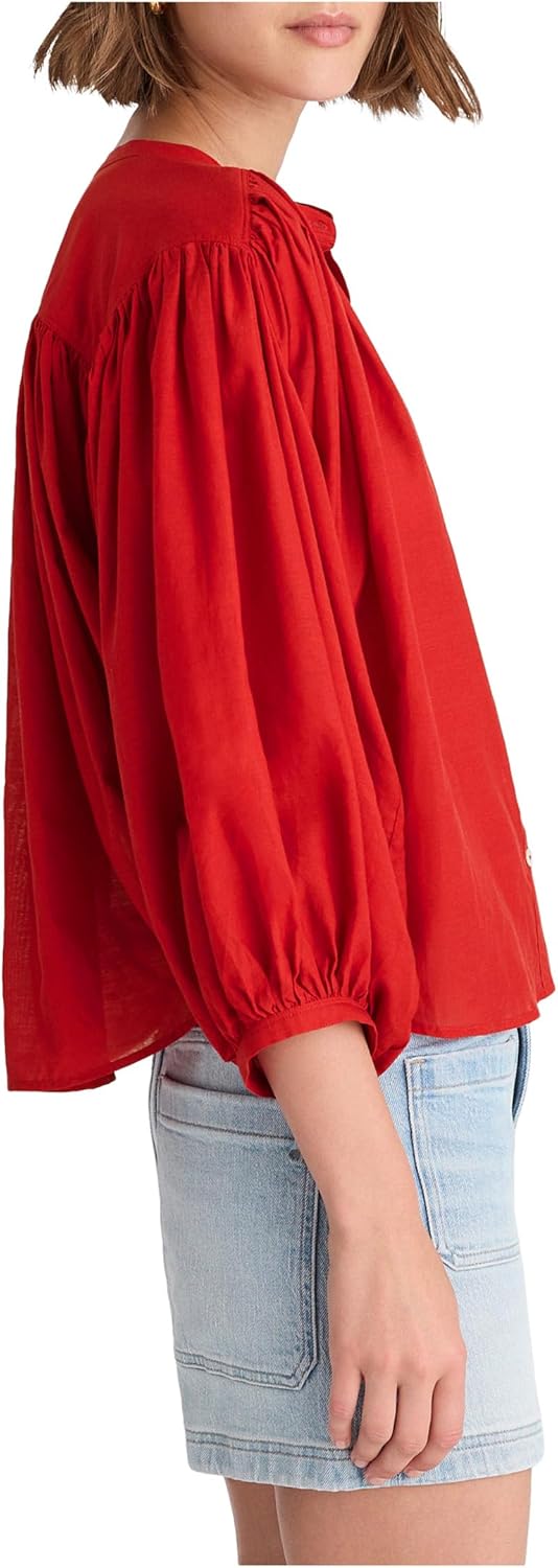 Madewell Womens Shirred Crewneck Button-up Top - Image 2