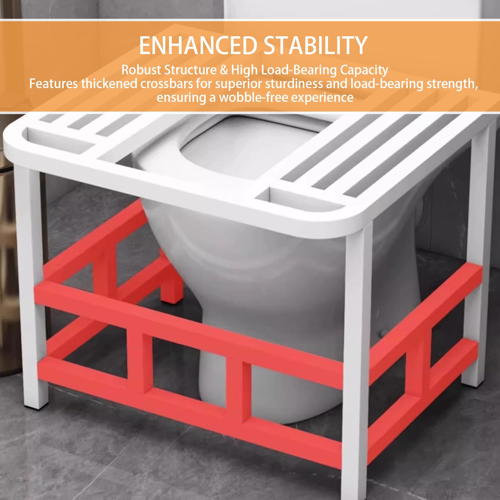 Telaio Adattatore per WC alla Turca con Poggiapiedi Rinforzato Design Ergonomico e Curvo Dotato di Cuscinetti Antiscivolo Specificamente Progettato per gli Anziani white
