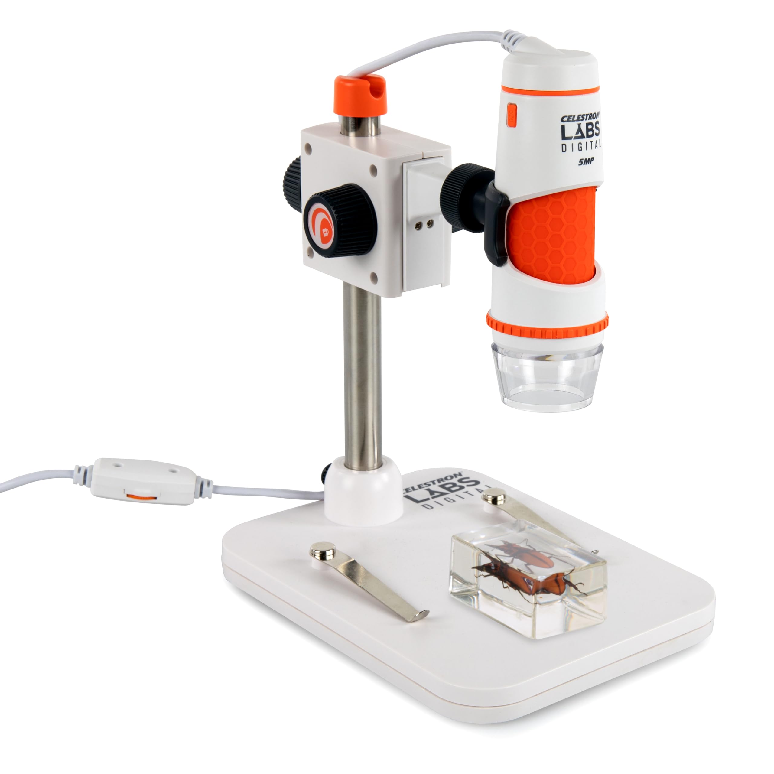 Celestron 44308 Microscopio digitale manuale Pro, Ingrandimento 20x-200x, Grigio/Bianco