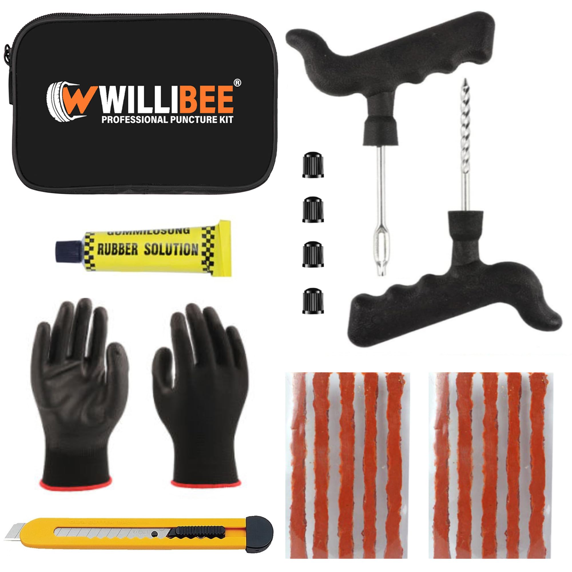 WILLIBEE 8 in 1 Tubeless Tyre Puncture Repair Kit for Bike, Car, Scooter & SUV - Universal Emergency Tyre Fix Tool Set, Flat Tire Puncher Repair Kit (with Storage Bag)-picture-30