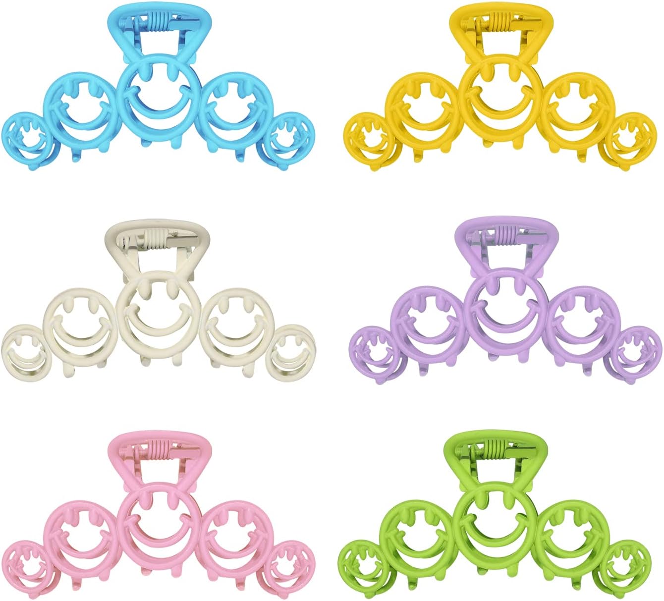 Boderier Smile Face Hair Claw Clips 6 Pack Metal Painted Nonslip Hair Grip Cute Y2K Jaw Clips Strong Holder for Women Thick Thin Hair,6 Colors (Light Colors)