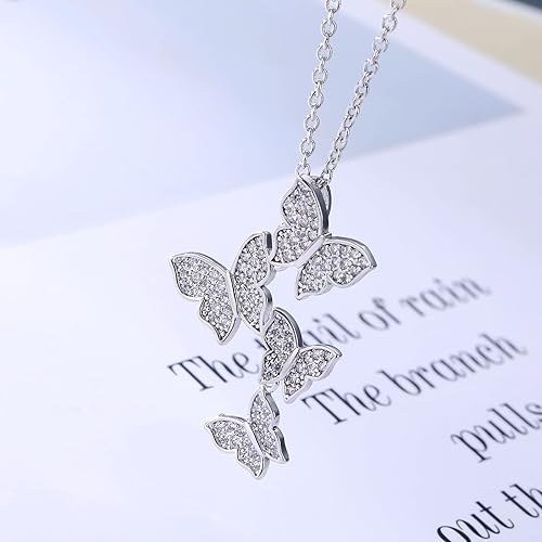 Miniatura 5 de Collar de plata para mujer S925 Zircon Collar mariposa trébol hoja colgante, Zirconia cúbica, Circonia cúbica
