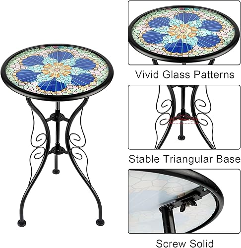 Miniatura 4 de Mesa auxiliar de mosaico, banco de decoración para exteriores, soporte para jardín, patio (flor)