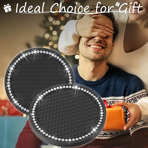 Miniatura 7 de 2 posavasos brillantes para automóvil, de 2.75 pulgadas, de diamante, universales, antideslizantes, de silicona, accesorios de automóvil brillantes