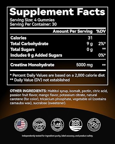 Miniatura 9 de Gomitas de monohidrato de creatina para hombres y mujeres, 5000 mg, probadas por terceros, masticables de creatina para el crecimiento muscular,