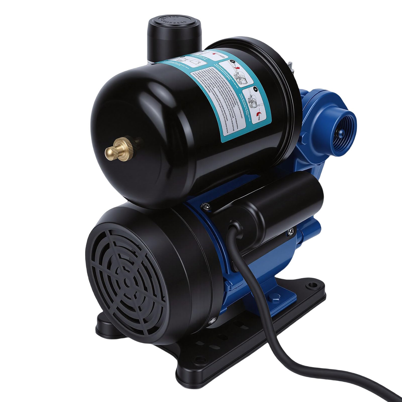 Luocute Pompa Booster Autoadescante, Pompa a Pressione Dell'Acqua in Ghisa da 1 con Serbatoio a Pressione Pre Gonfiato per Irrigazione del Prato del Giardino Domestico 40 L/min Testa (Spina europea