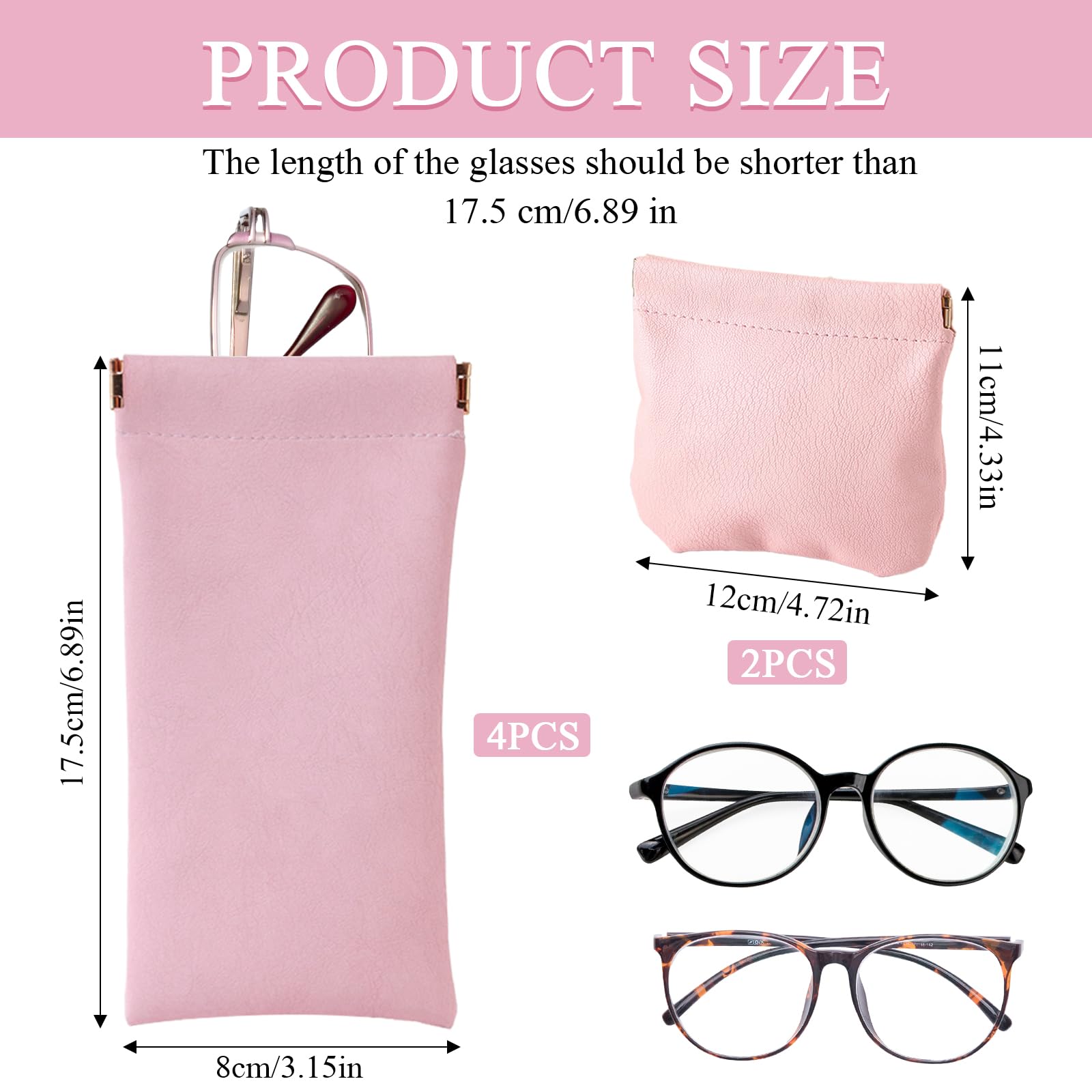 4-teiliges Brillenetui, Weiches Brillenetui Leder, 2-teilige Kopfhörer-Aufbewahrungstasche, Brillen Tasche für Sonnenbrille, Unisex, Orange, Rosa, Blau, Grün