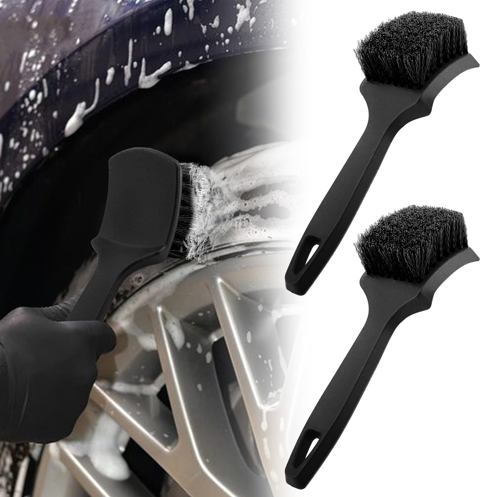 Vbgurr Black Car Tire Cleaning Brush, Durable Wheel Brush With Comfortable Handle,Rim Tyre Detailing Brushes For Tyres,Wheels,Rims,Motorcycles,Bicycles,Boats (Black)