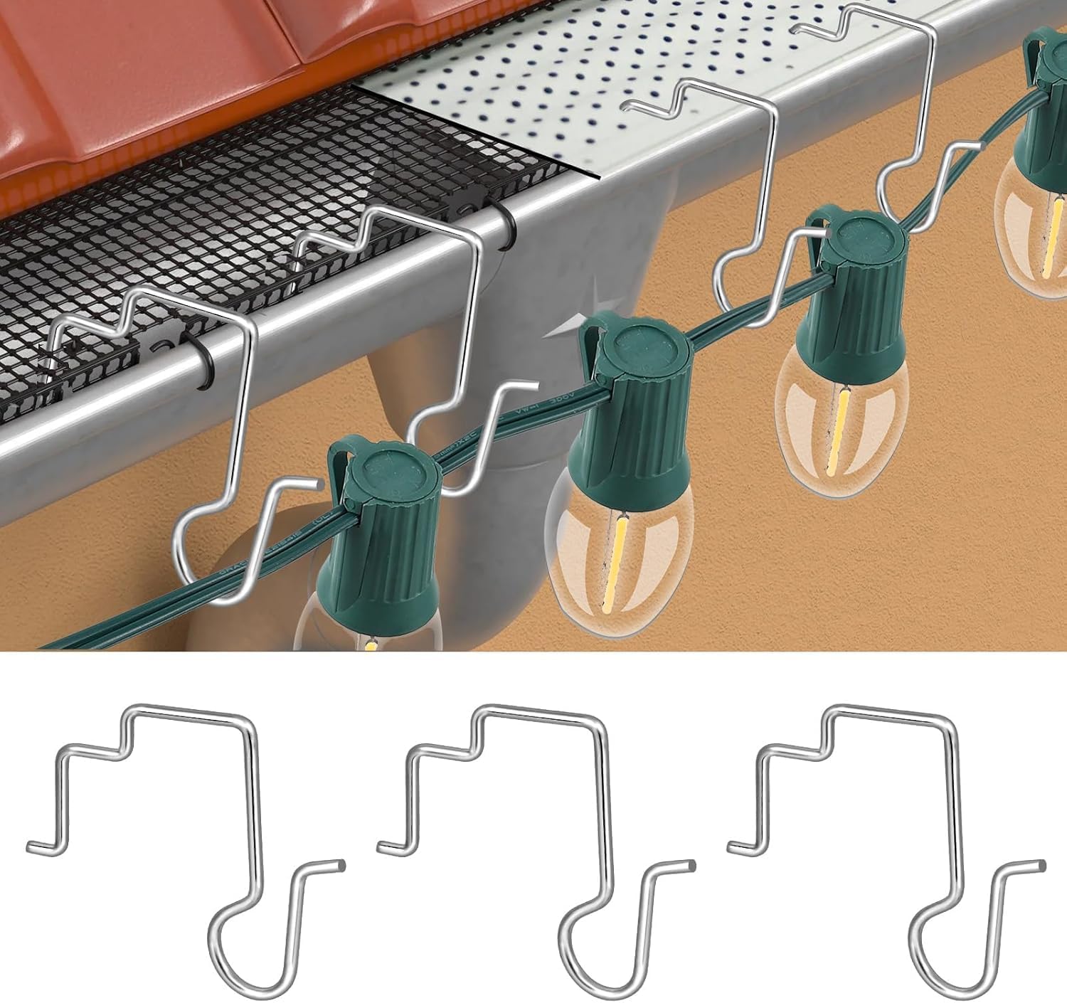 Gutter Clips for Hanging Outdoor Lights, Stainless Steel Light Clips, 50PCS