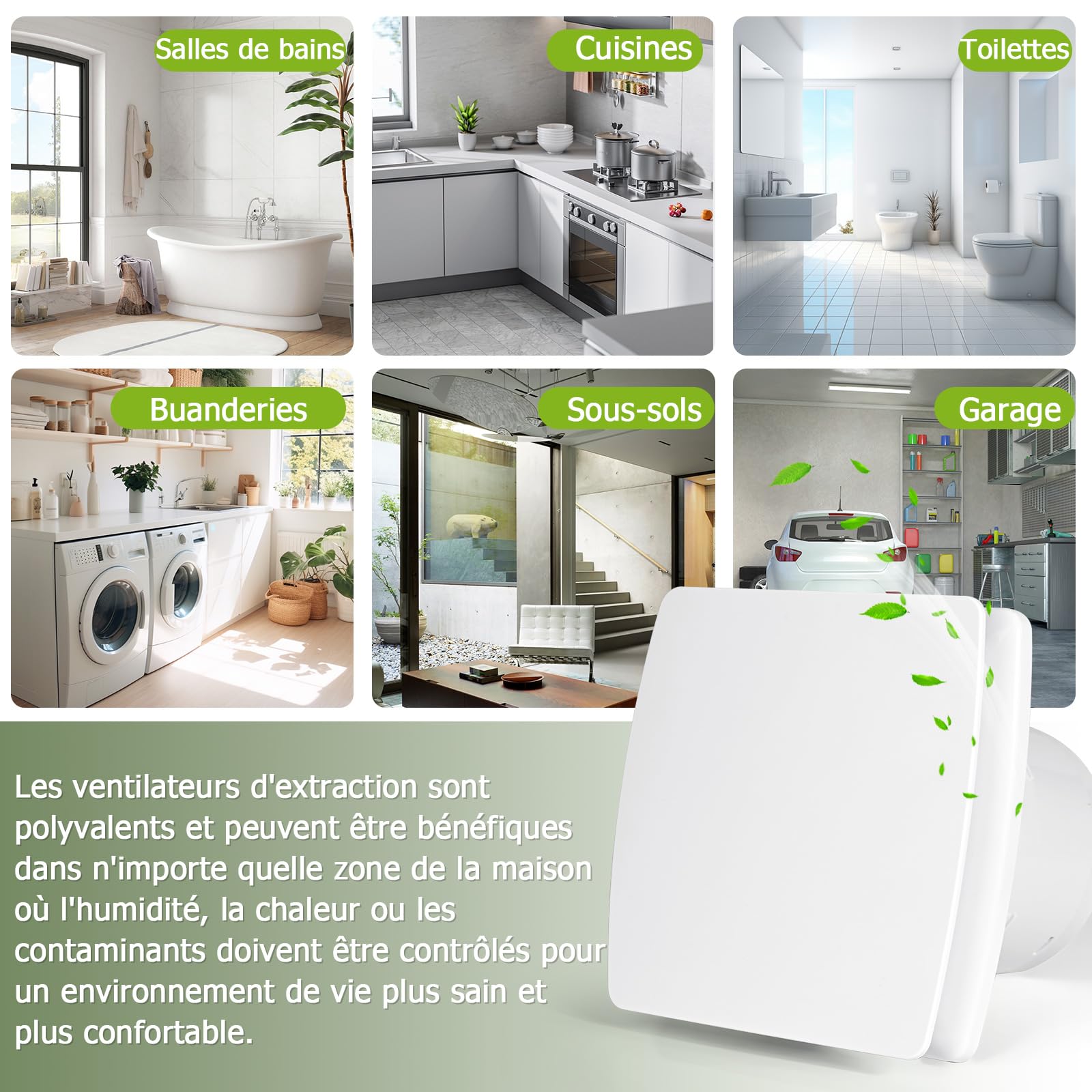 Extracteur d'air 100mm, Ventilateur de Salle de Bain Silencieux Blanc au Plafond et Montage Mural avec Clapet Anti-Retour pour WC, Cuisine, Fenêtre Loft et Cave, IPX4