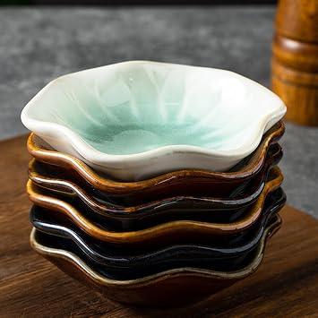 6X Kiln-Transformed Glaze Ceramic Sauce Dishes Dip Bowls Mini Bowl Set Dish Tableware Sushi Soy Dishes for Snack Appetizer Dessert Flower-Shaped