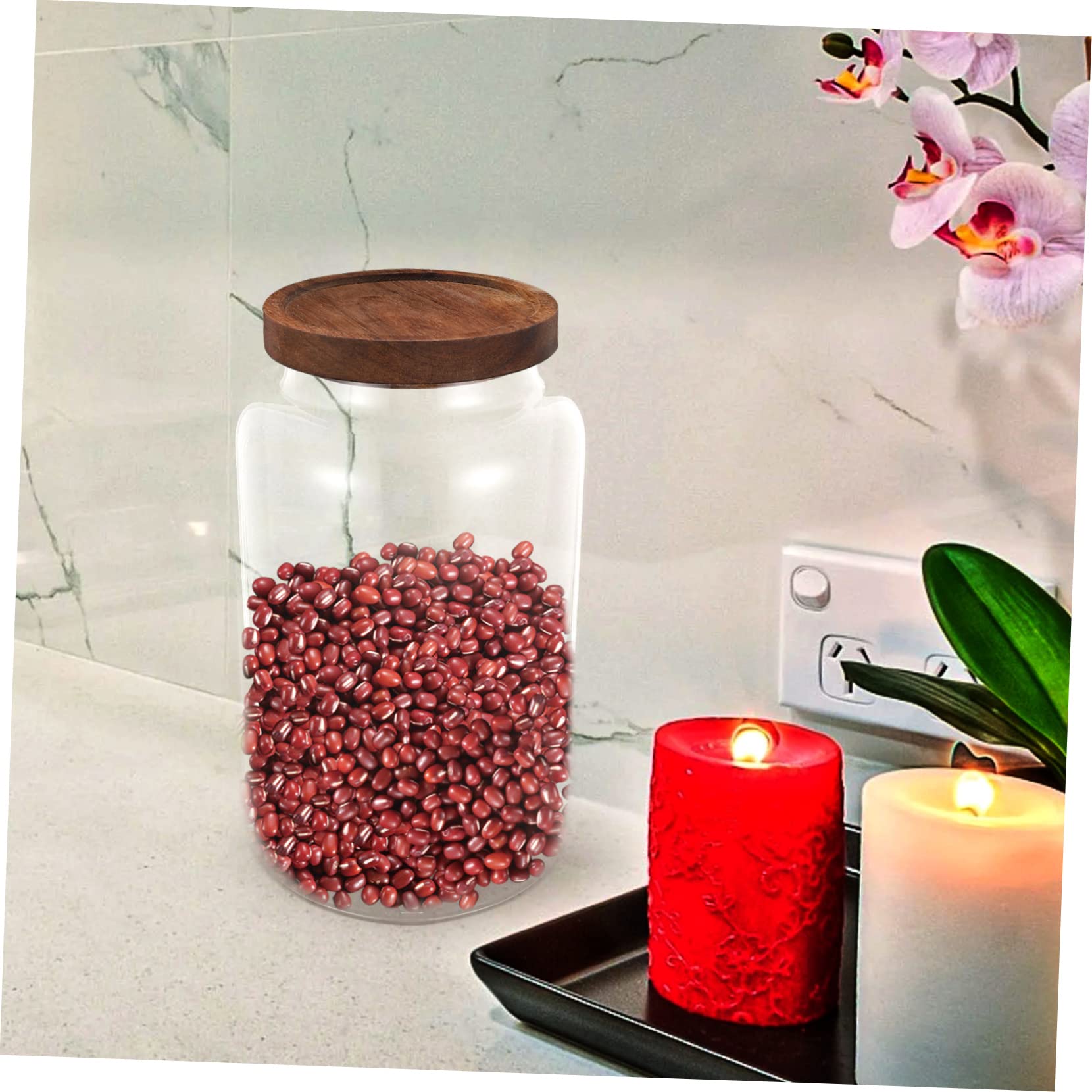 SOLUSTRE Luftdichter 2,8l Aufbewahrungsbehälter aus Glas mit Holzdeckel für Küche und Desktop zur Aufbewahrung von Getreide Mehl und Nahrung mit Feuchtigkeitspräventiver Funktion