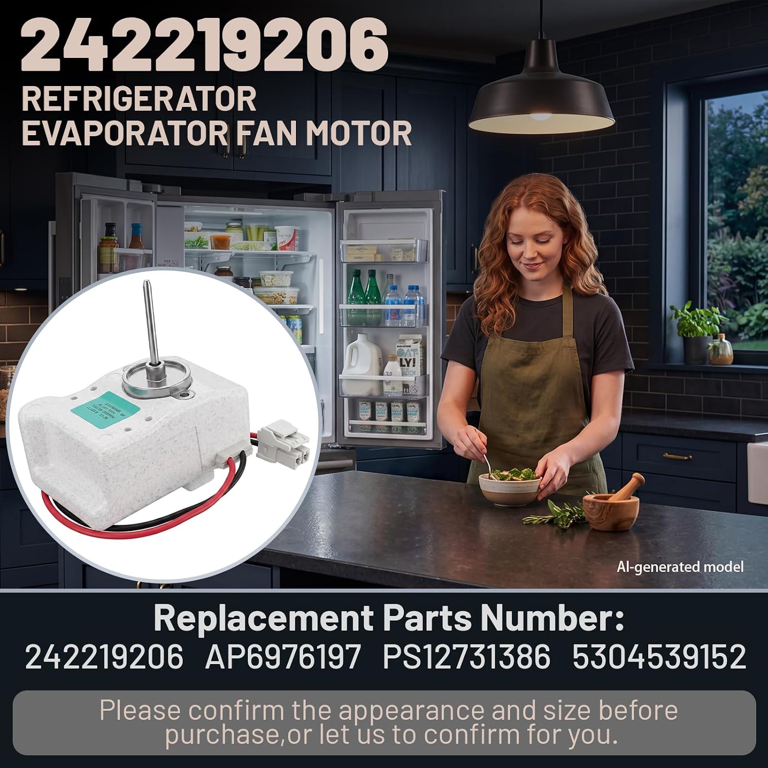 242219206 Refrigerator Evaporator Fan Motor PS12731386 AP6976197 5304539152 242219206 for Frigidaire for Electrolux Replaces 242219206 Refrigerator Evaporator Fan Blade FFHT2045VS5 Fan Motor