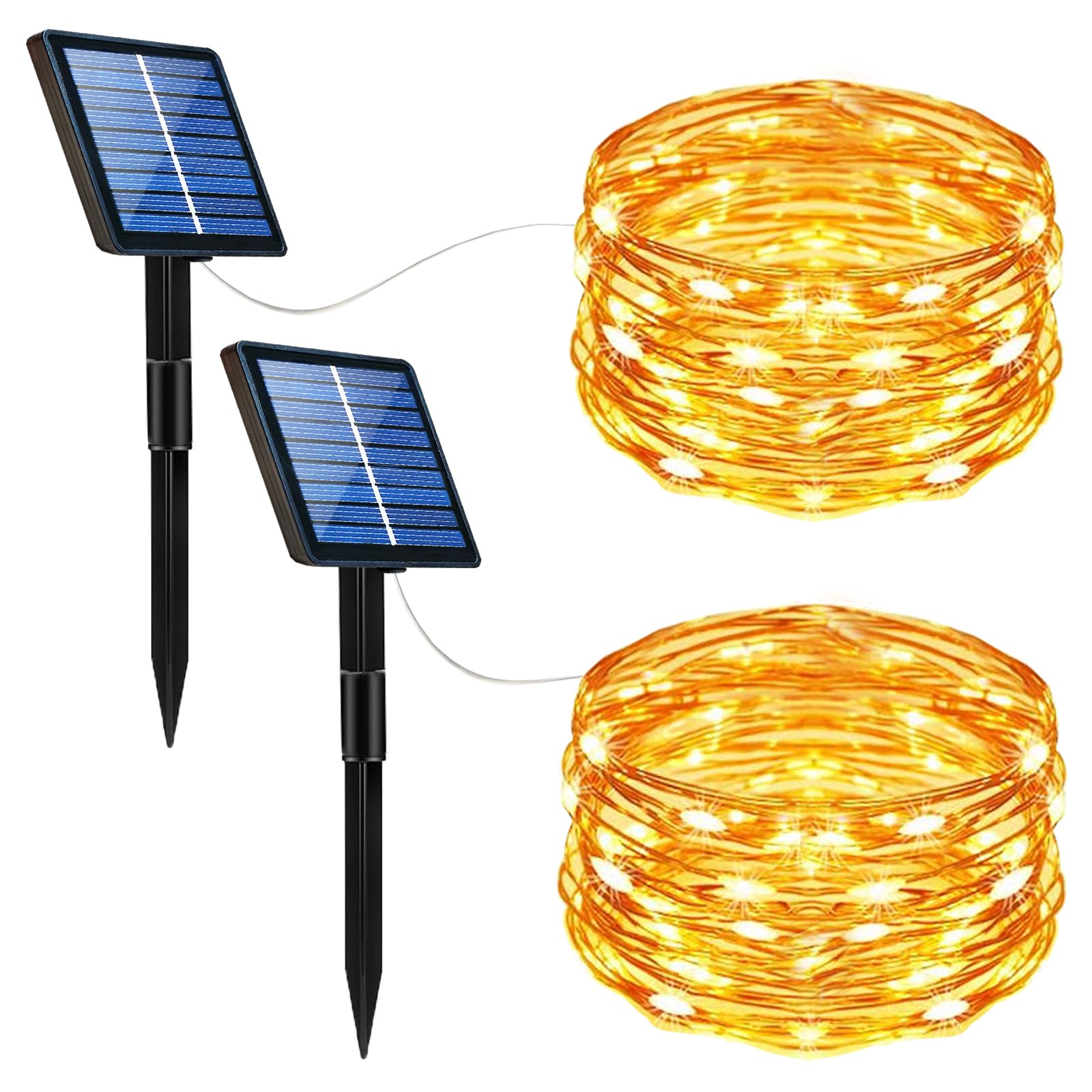 Eyesgood Guirnalda Luces Exterior Solar LED Pilas, 2 x 10M 100LED Guirnalda Luces Solares IP65 Impermeable Cadena de Luces Solar para Jardín, Patio, Navidad