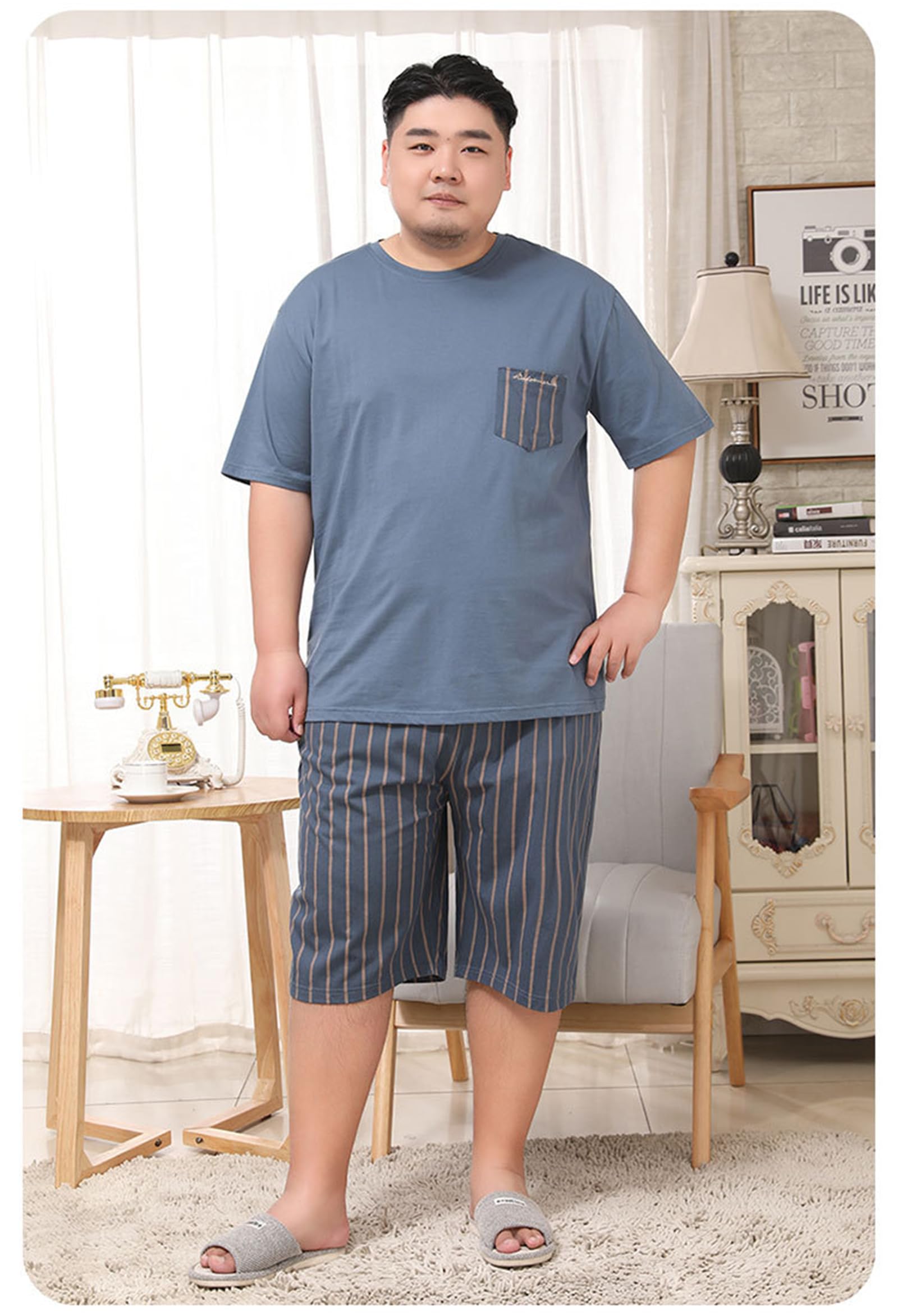 Mens Pigiama Set Manica Corta, Pigiami per Gli Uomini Soft Comfy, Mens Pigiameria Pjs Set con Tasche