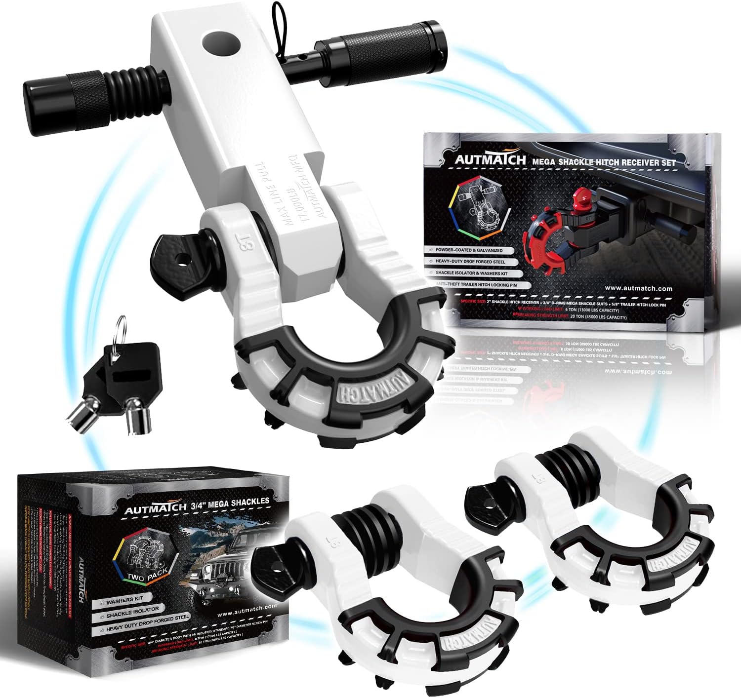 AUTMATCH Mega Shackles 3/4 D Ring Shackle and 2" Shackle