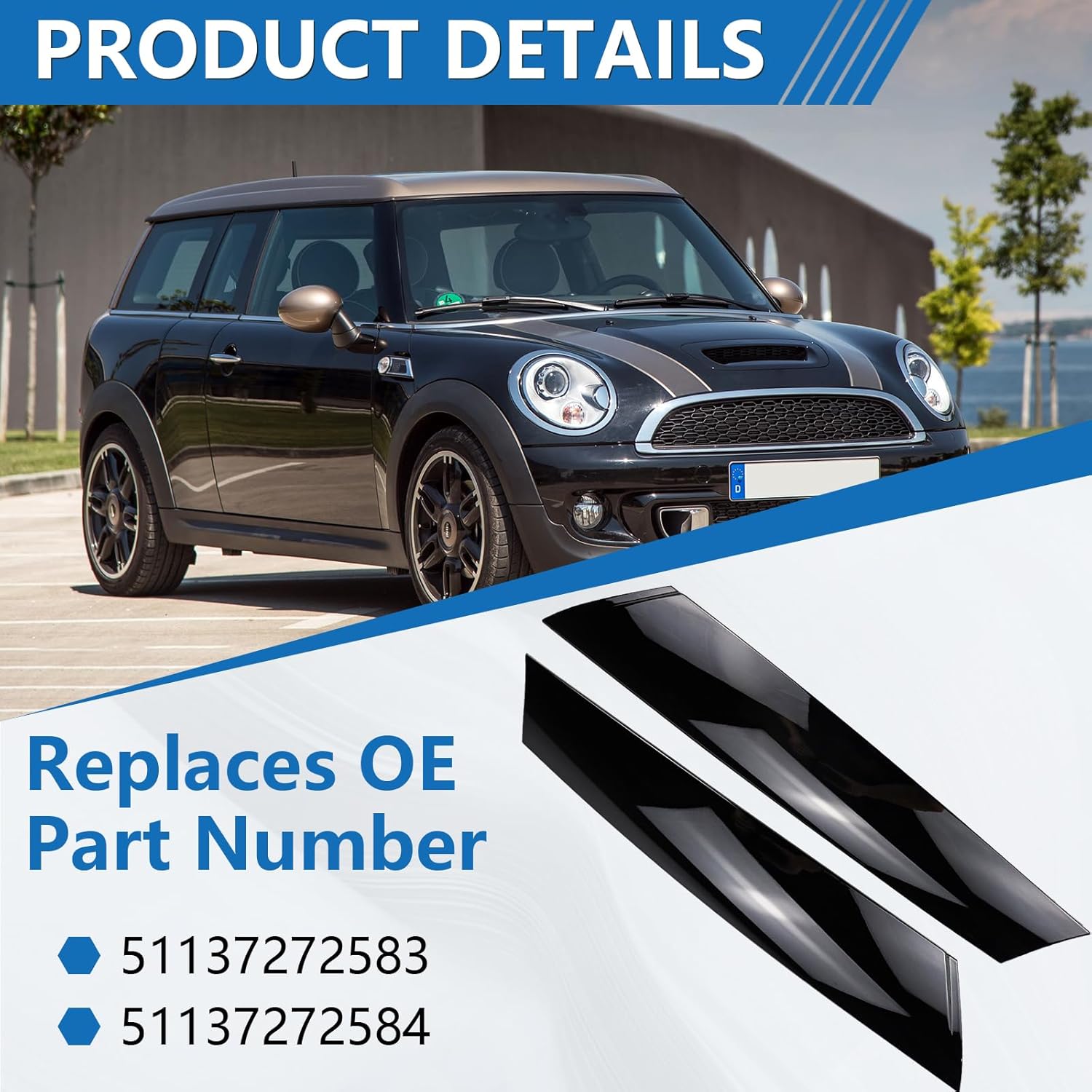 Windshield Post Trim A-Pillar Molding Cover Compatible with Mini Cooper R55(08-14) R56(07-13) R57(09-15) Left Driver & Right Passenger Side Replaces 51137272583 51137272584