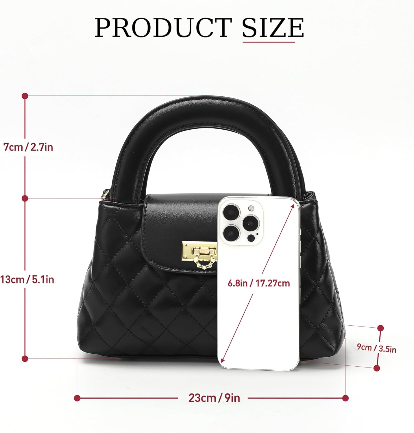 Small Quilted Crossbody Purse for Women, Faux Leather Top Handle Bag with Chain Strap, Elegant Mini Handbag for Daily Use - Image 6