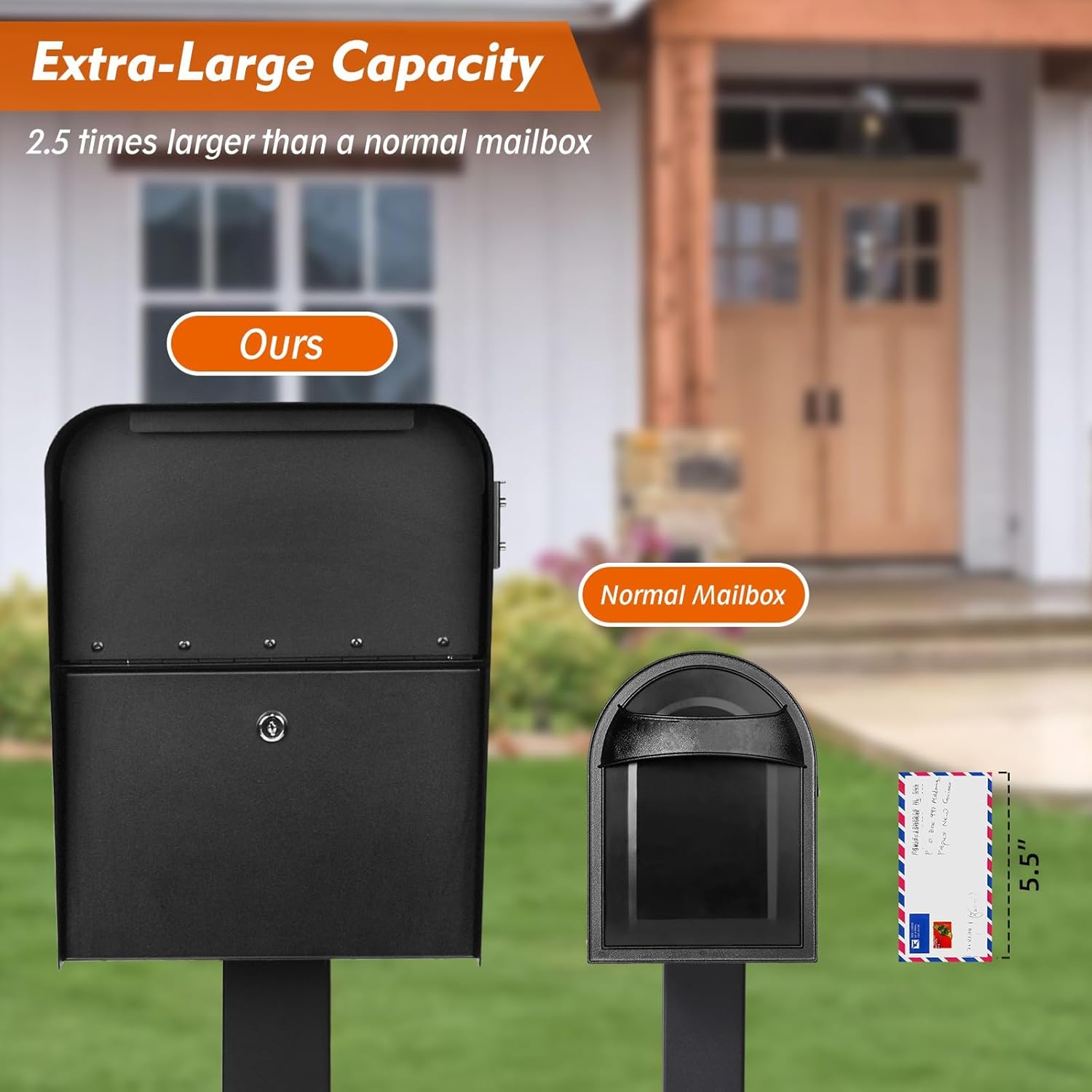 Extra Large Locking Mailbox with Post for Outside, Heavy Duty Base Plate Included, 21.6" x 11.8" x 16.5" XL Metal Mailbox and Post Combo, Weather-Resistant, Easy Assembly, Black
