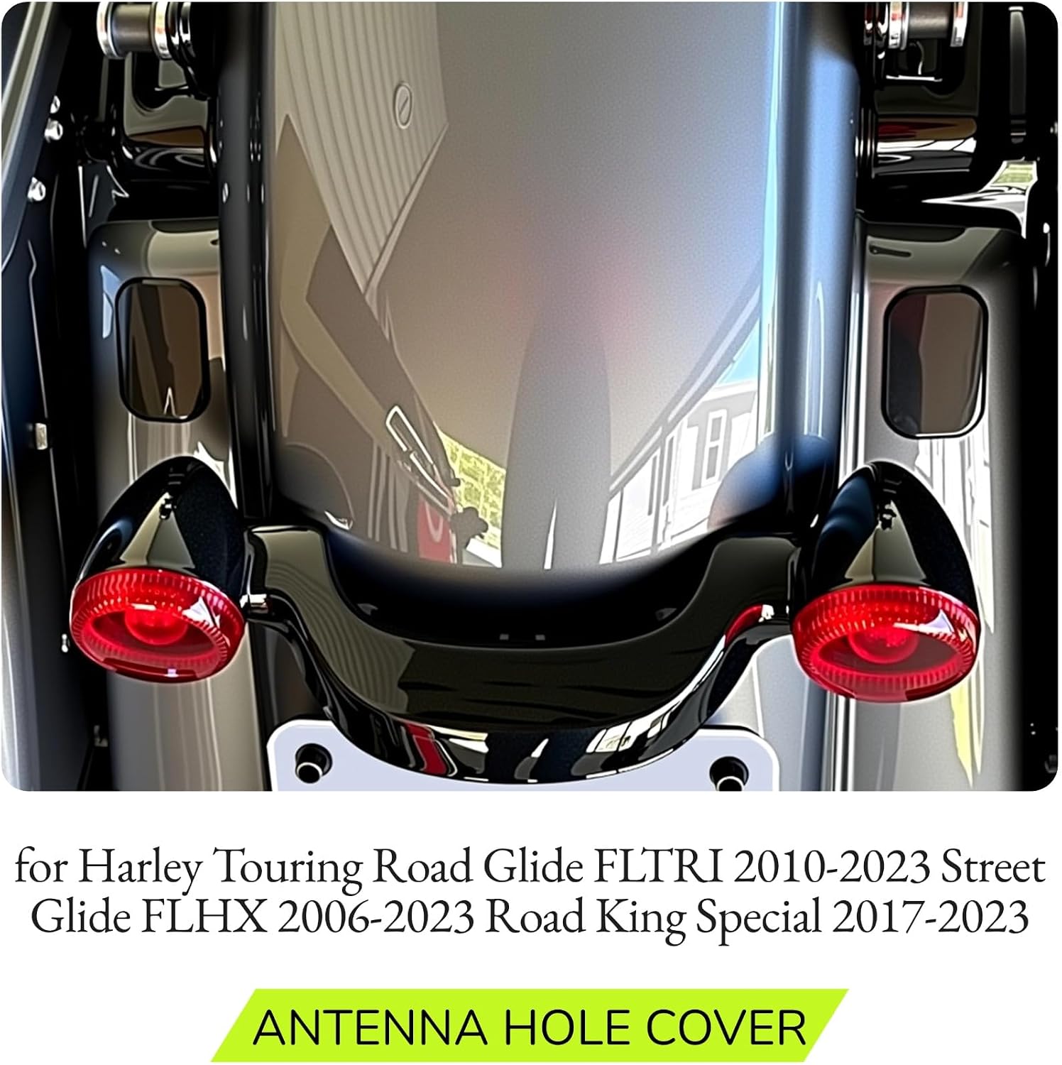 Black Motorcycle Antenna Hole Cover for Harley Touring Street Glide FLHX 2006-2023, Road Glide FLTRI 2010-2023, Road King Special 2017-2023（Front-to-Front）
