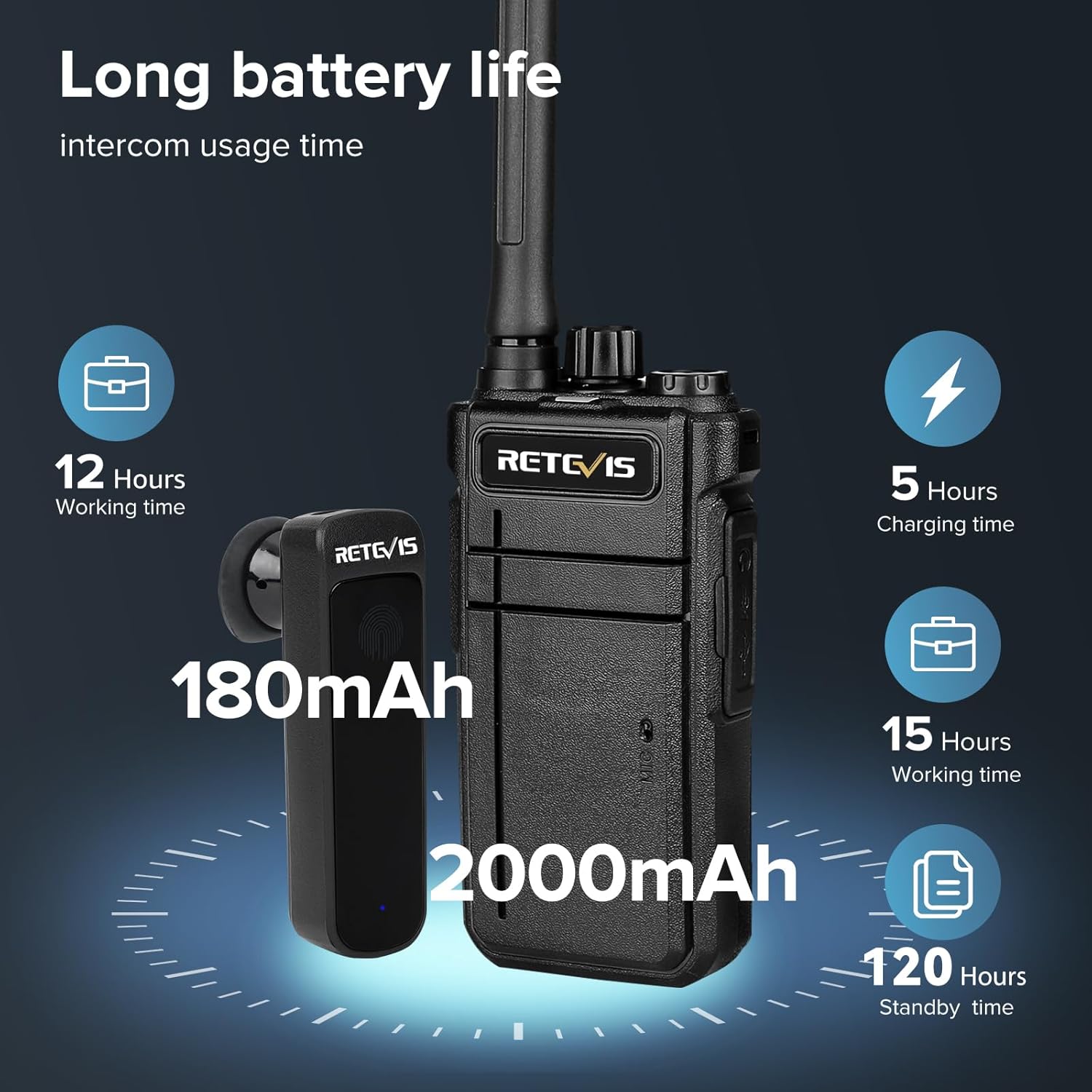 Retevis RB37 Bluetooth Walkie Talkies with 6-Way Charger,Wireless Two Way Radio with Earpiece,Flashlight,2000mAh for 21-Hours,Type-C,Business 2 Way Radios for Security Hospital Retail Church(6 Pack)