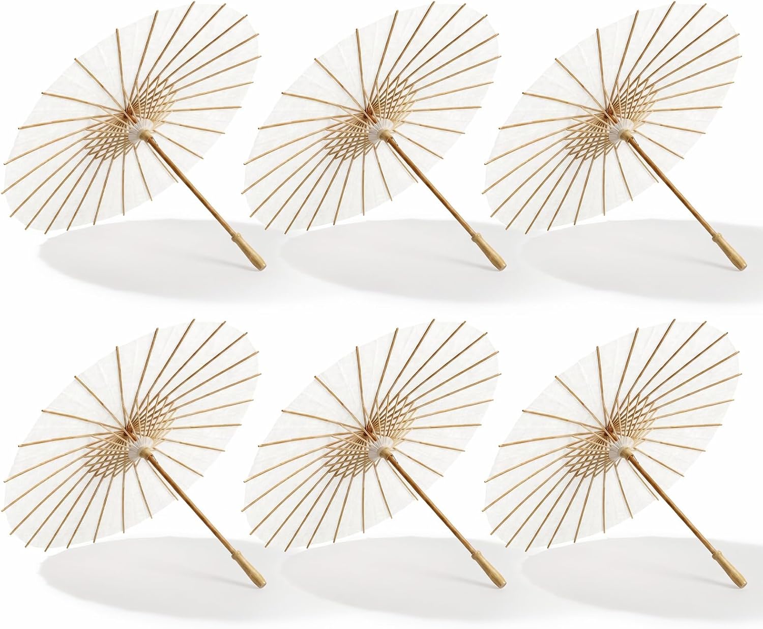 MAQUITA 6 Pack 24 Inch White Paper Umbrellas Parasols, DIY Oiled Paper Umbrellas for Wedding Bridal Party Decor, Garden Parties Tea Party Decorations