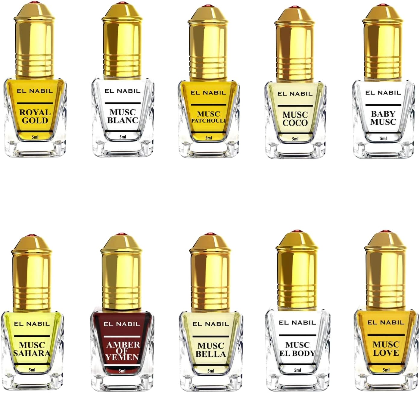 El Nabil Misk Musk Geurset voor dames, 10 x 5 ml, parfum (TOP 10 mix), geurgeur, parfumolie voor vrouwen, cadeau