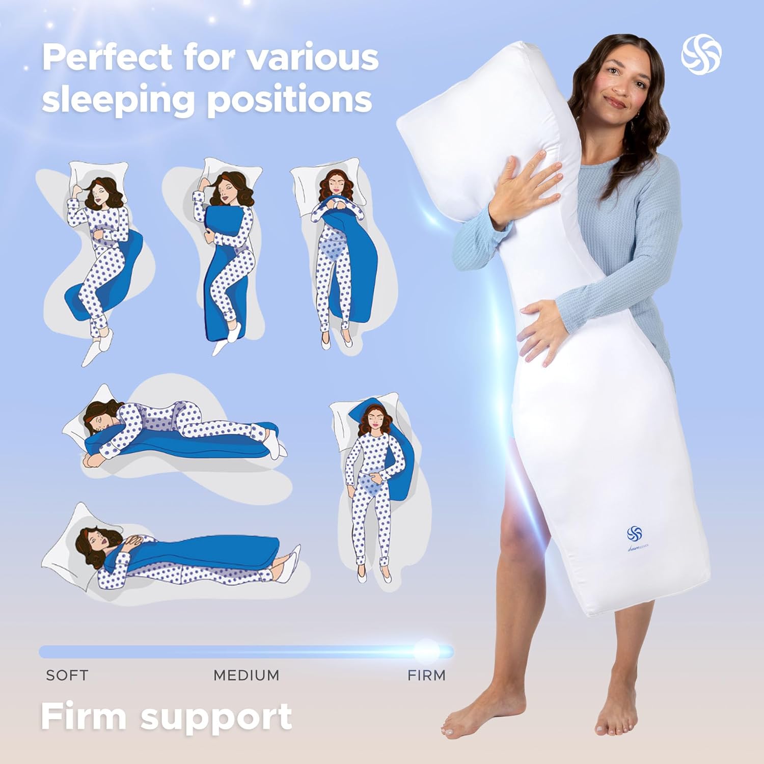 Fully-Adjustable Body Pillow for Side Sleepers – Large Cooling Snuggle Pillow for Adults & Kids – Extra Long Hugging Pillow for Bed, Pregnancy, and Back Pain Relief – Twistable Support, Made in USA