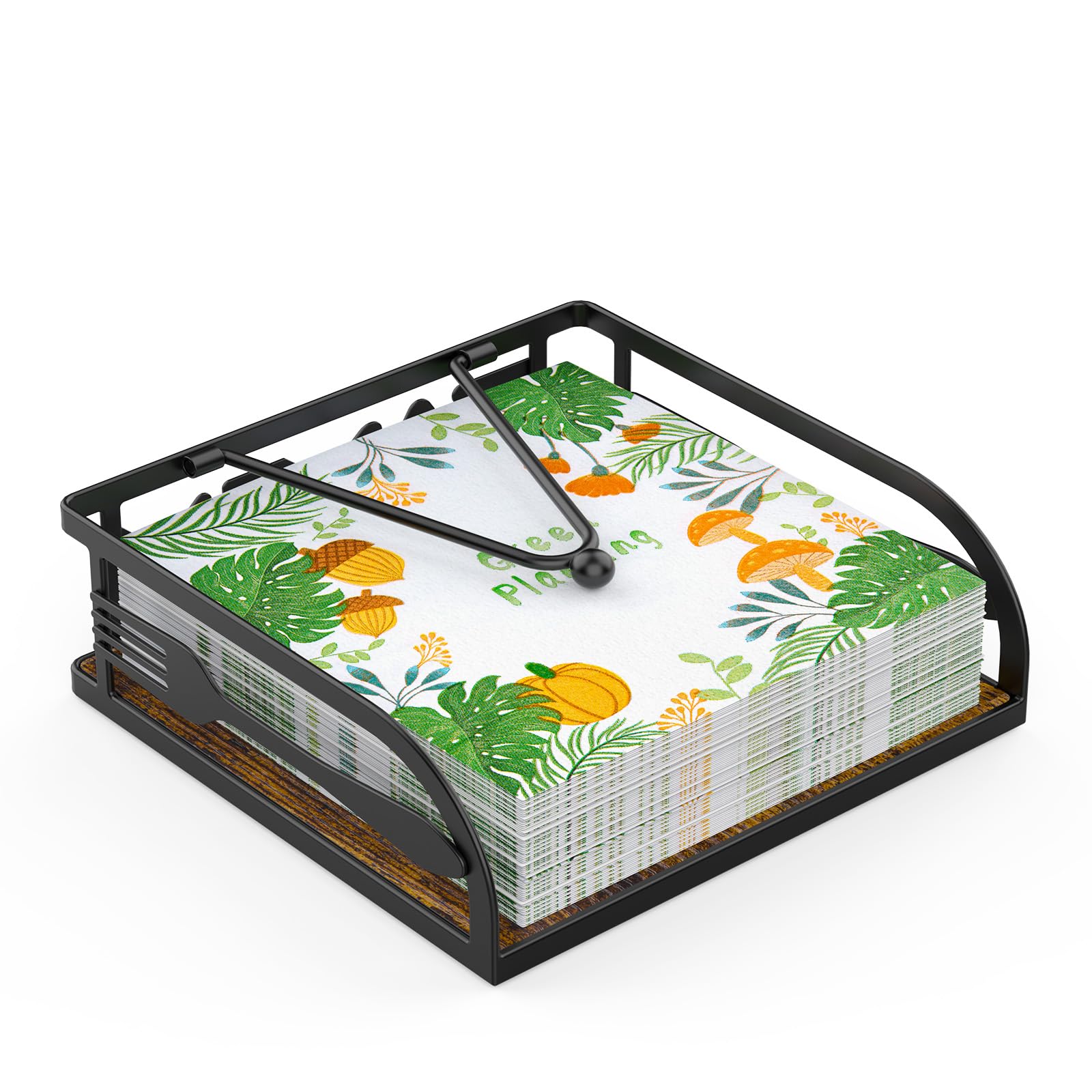 Portatovaglioli per tavolo, portatovaglioli piatti con braccio ponderato, dispenser di tovaglioli da cucina in legno per cucina e sala da pranzo all'aperto, cocktail, picnic, bar, stanza, feste, legno
