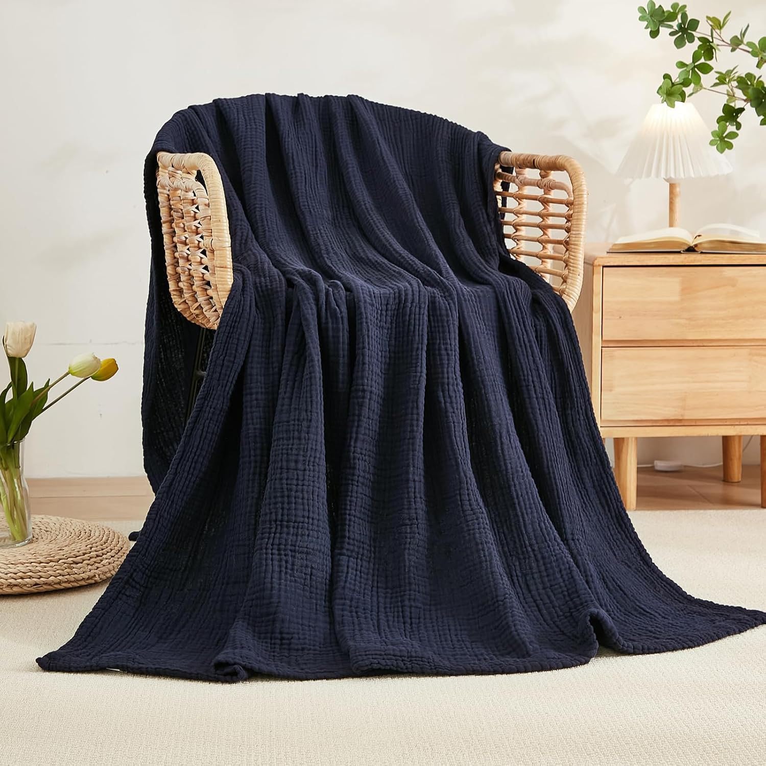 Generisch 100% Algodón Manta de Muselina para Cama Suave y Ligera Transpirable para Adultos, de Gasa, para Enfriamiento en Verano, para Sofás, Sofás, Decoración, para Todas las Estaciones (Blanco, 130