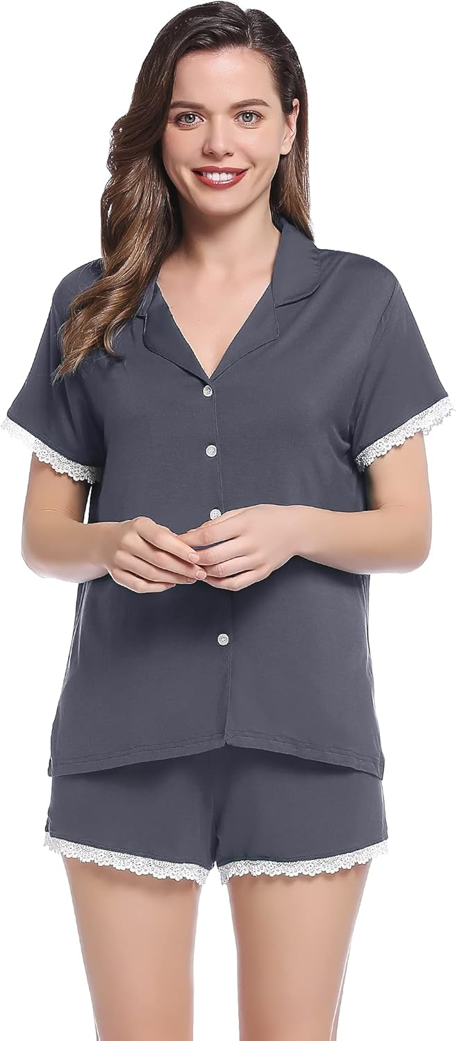 Joyaria Womens Viscose Made From Bamboo Pajamas Set Jersey Knit Pjs Petite(Dark Grey, 1X) - Image 3