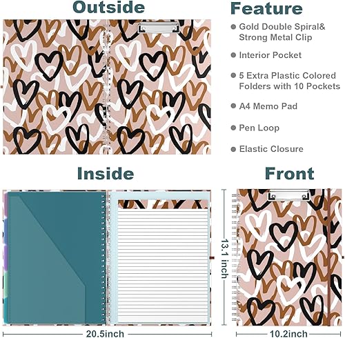 Miniatura 94 de Hongri Clipboard Folio with Refillable Lined Notepad, 8.5 x 11 Folders with Storage 10 Pockets, Spiral Portfolio, Size 12.8x 9.7 in, Office & School