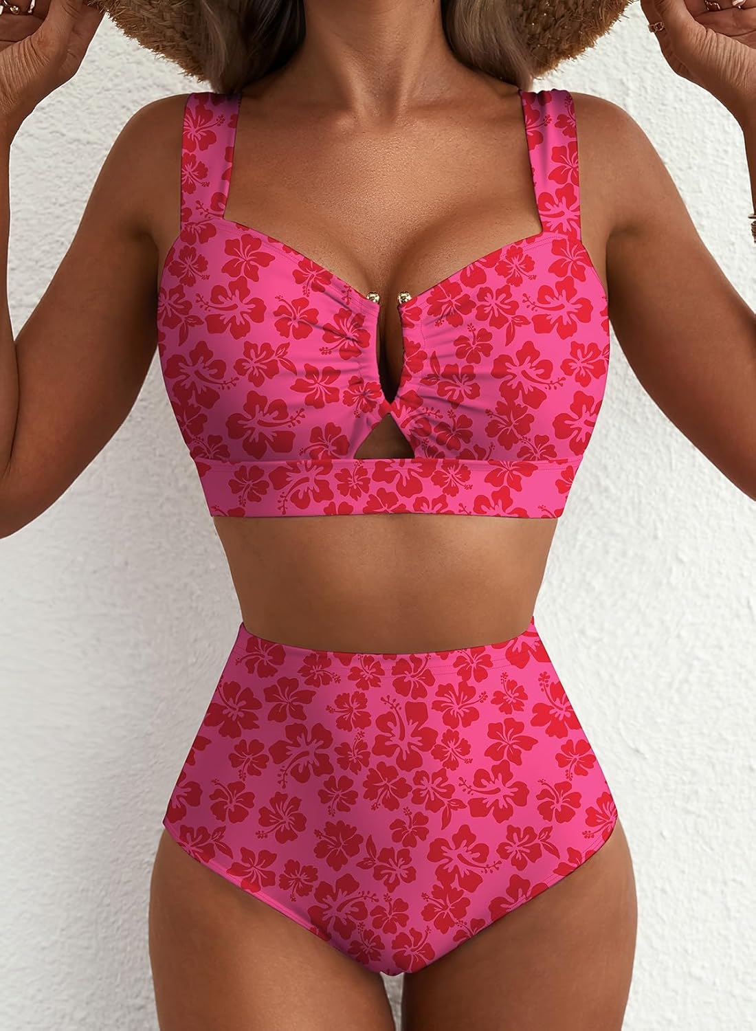 Herseas Women's 2 Piece U Wire Cutout Bikini Sets Floral Print High Waisted Swimsuit 2026 Summer Beach Swim Bathing Suit - Image 3