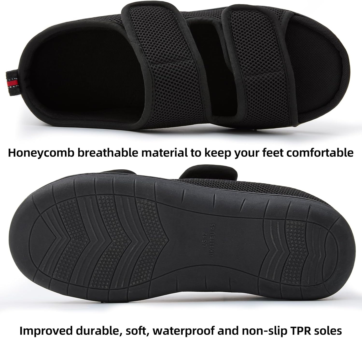 Women Men's Open Toe Diabetic Recovery Slippers Adjustable Slipper with Anti-Slip Indoor Outdoor Sole US6-US13 - Image 3