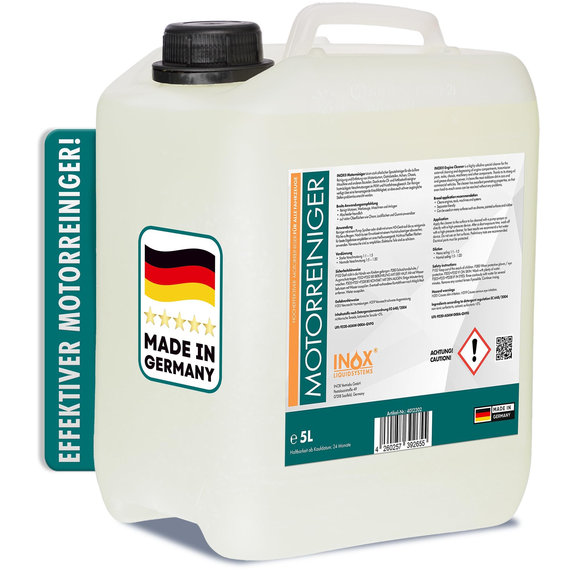 INOX® Motorreiniger Konzentrat für Auto, 4x5L – Motorenreiniger, Motorraum-Reiniger für KFZ