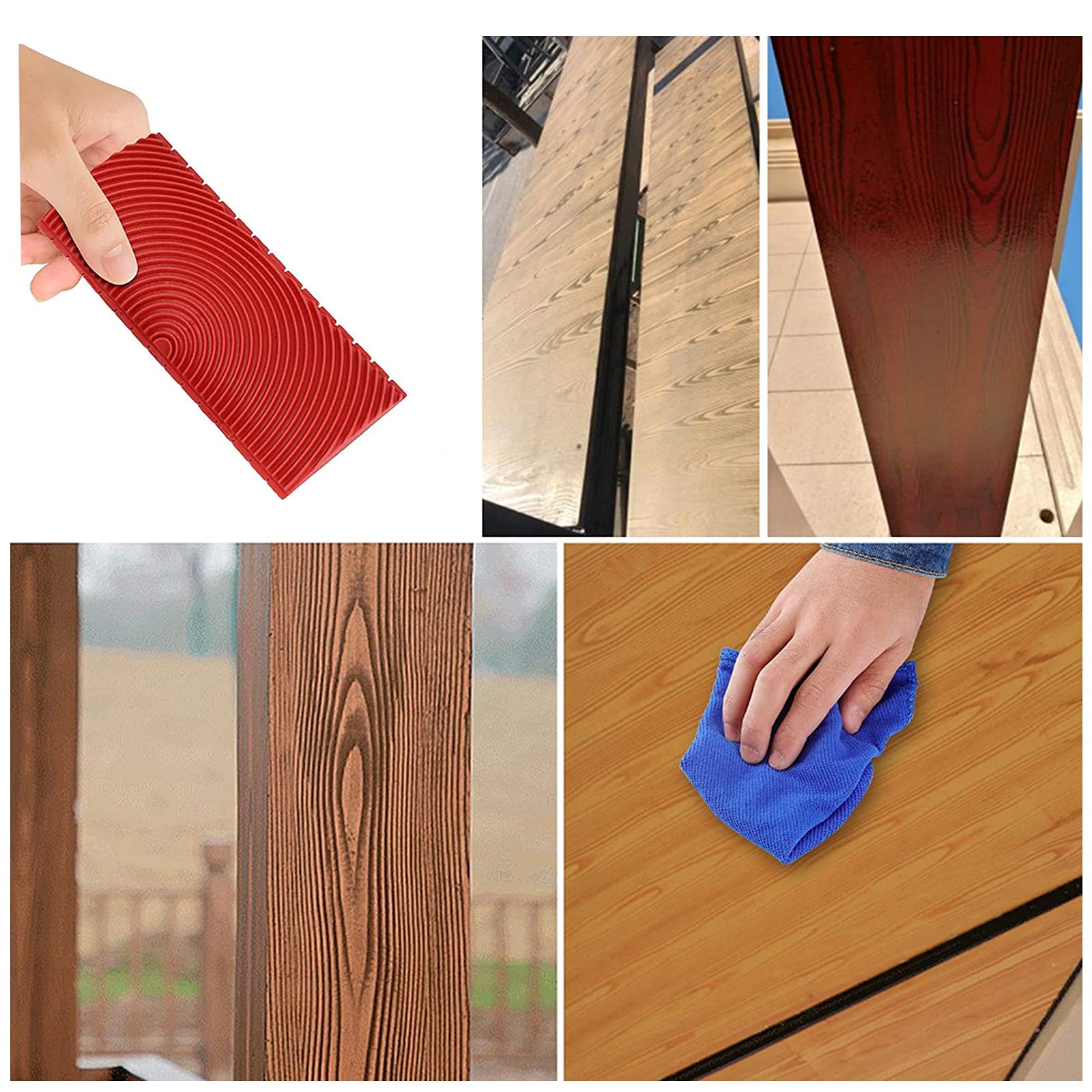 Gereedschap Voor Doe-het-zelf Wanddecoraties - Set Van 4 Stuks In Rood En Blauw Schildergereedschap Met Houtnerf Voor Structuurwanddecoratie