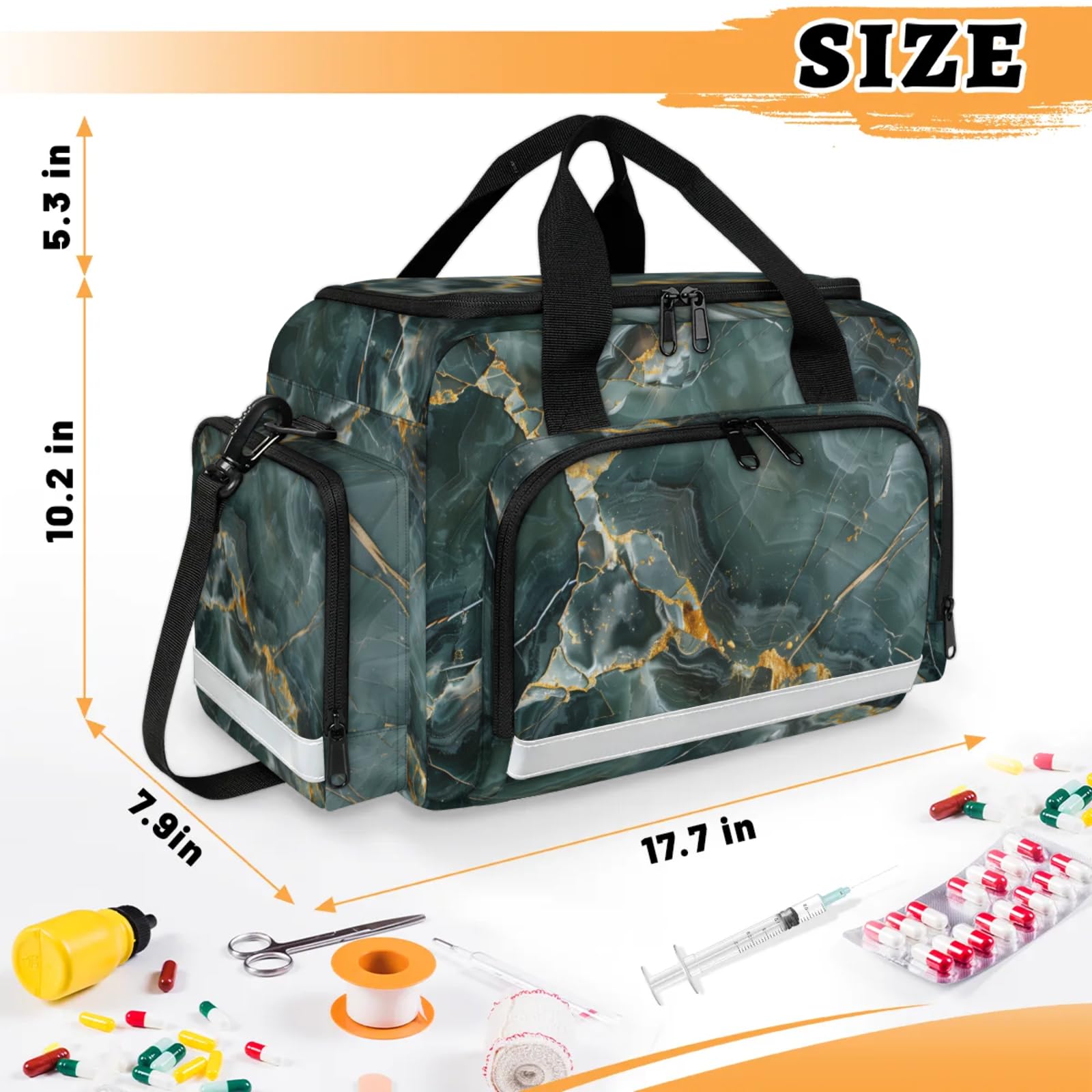 First Aid Bags Empty, Green Gold Marble Emergency Bag First Aid Kit Multiple Compartment Kit Carrier On Call Trauma Bag For Paramedics Emergency Medical Supplies Kit