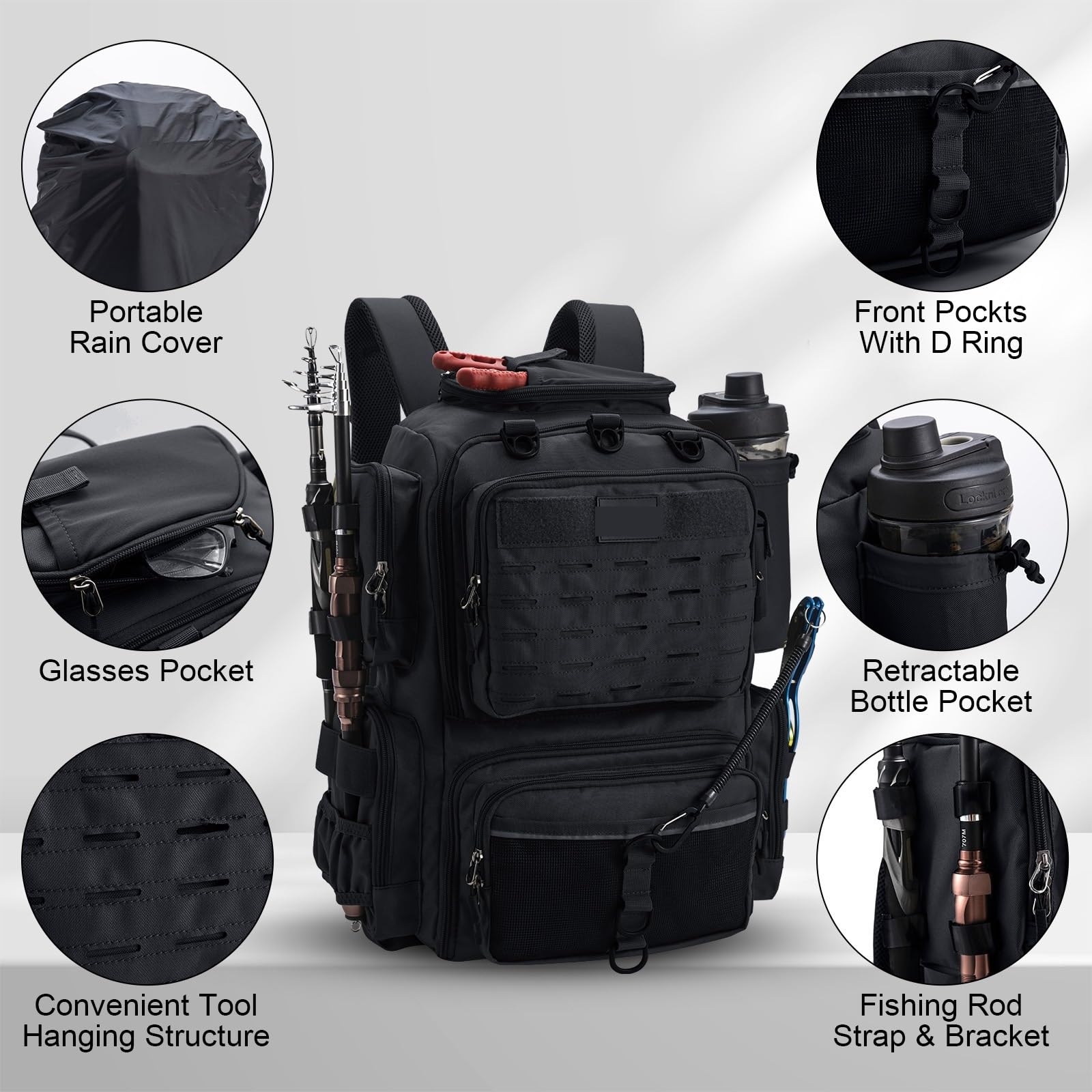 Tackle Storage Bags Outdoor Multifunctional Backpack Travel Mountaineering Explore Bag Fishing Storage Backpack Borsa da Pesca(Black)