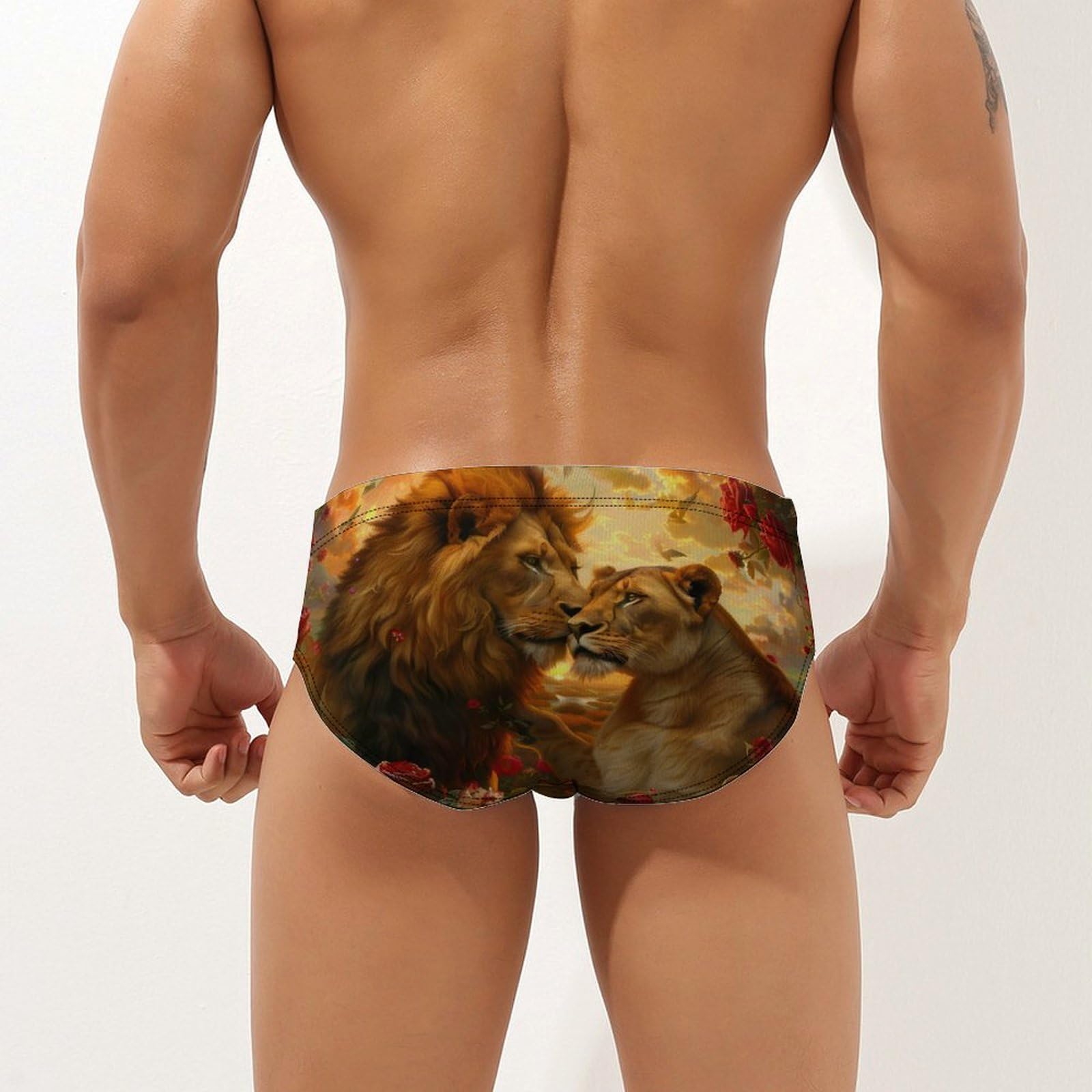 Rose Lion Love Mens Swim Briefs Quick Dry Swim Trunk Bikini Underwear Swimsuit S