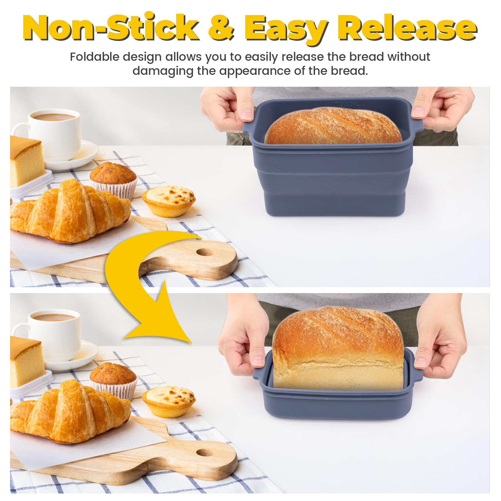 Molde plegable de silicona para pan con tapa, molde antiadherente para horno, pan casero, pastel de carne, fácil liberación, 2000 ml