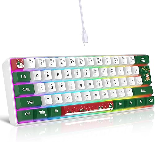 Miniatura 15 de Snpurdiri Teclado para juegos 60% con cable, mini teclado ultracompacto retroiluminado RGB, impermeable, pequeño, compacto, 61 teclas para jugadores