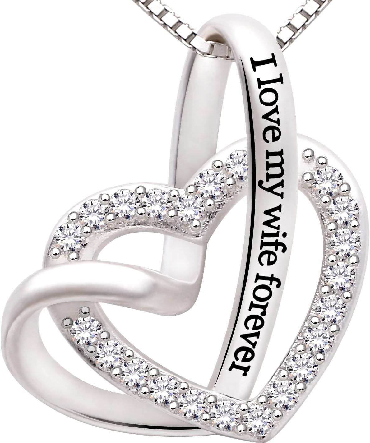 ALOV Jewelry Sterling Silver "I love my wife forever" Love Heart Cubic Zirconia Necklace