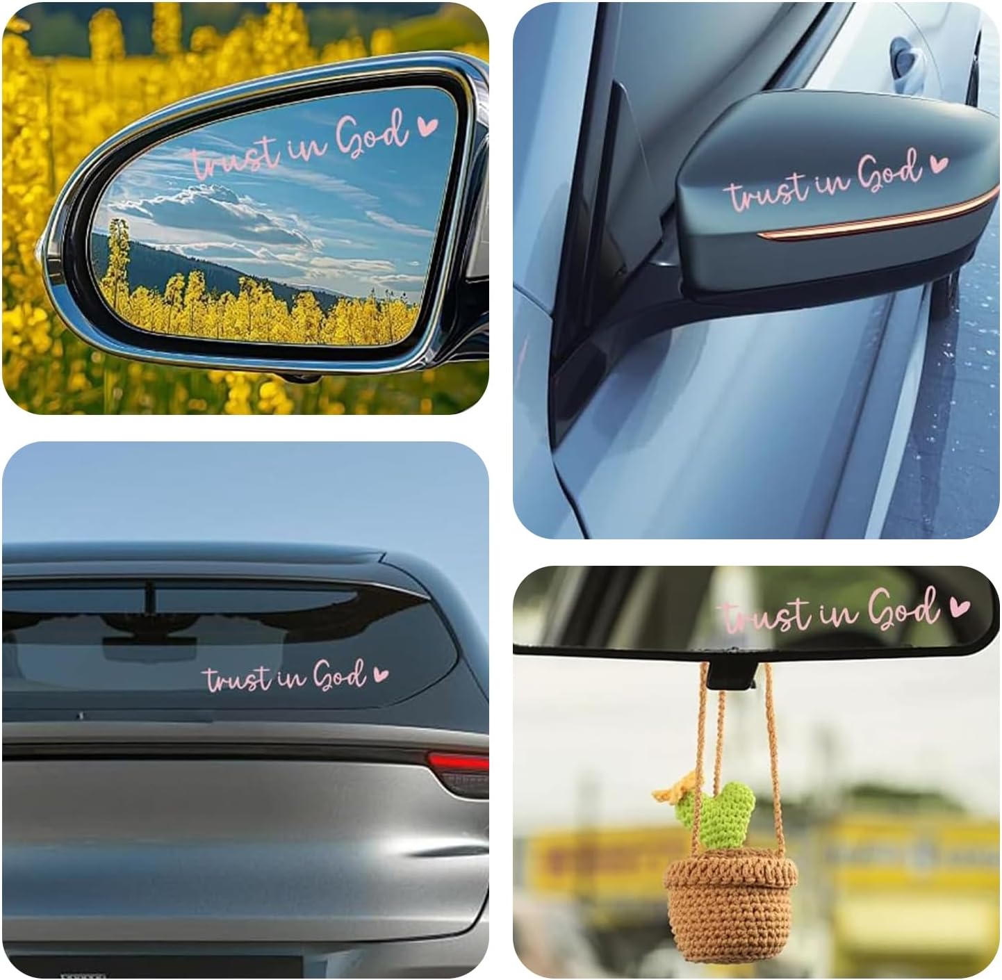 WZP 2PCS Trust in God Rearview Mirror Stickers, Vinyl Reflective Rear View Mirror Decal, Auto Waterproof Rear View Mirror Decorative Accessories for Car Truck Laptop (Pink) - Image 4